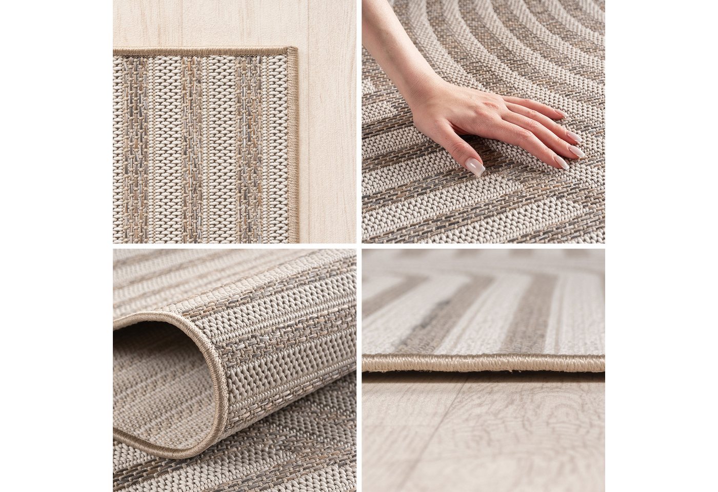 Carpettex Outdoorteppich Boho Flachgewebter Teppich, Rund, Höhe: 5 mm, Outdoor Teppich Wetterfest Modern Design Wohnzimmer Küchen Terrasse – Bild 3 von 5