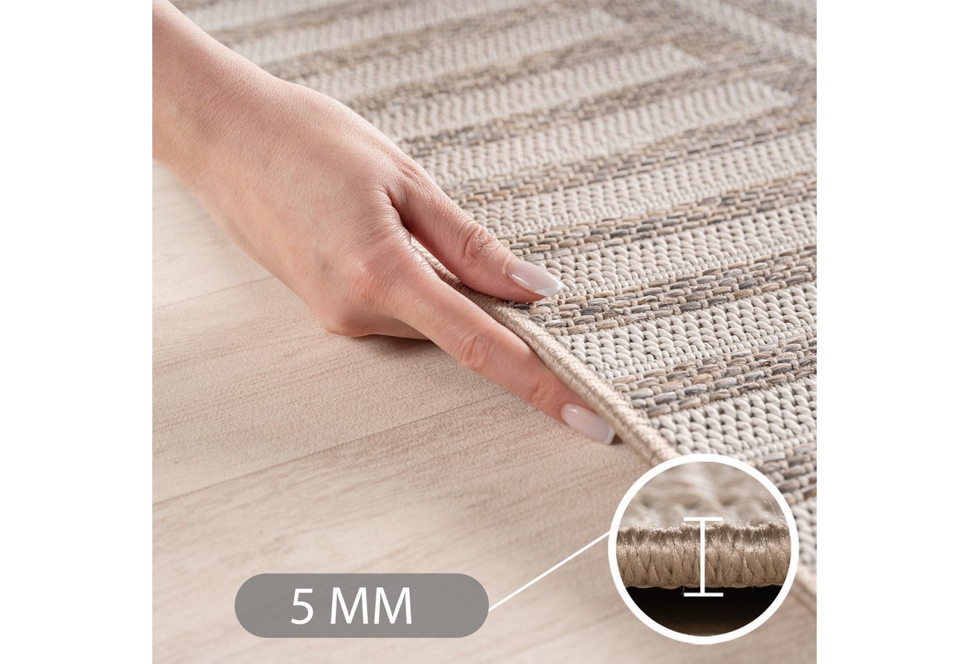 Carpettex Outdoorteppich Boho Flachgewebter Teppich, Rund, Höhe: 5 mm, Outdoor Teppich Wetterfest Modern Design Wohnzimmer Küchen Terrasse – Bild 4 von 5