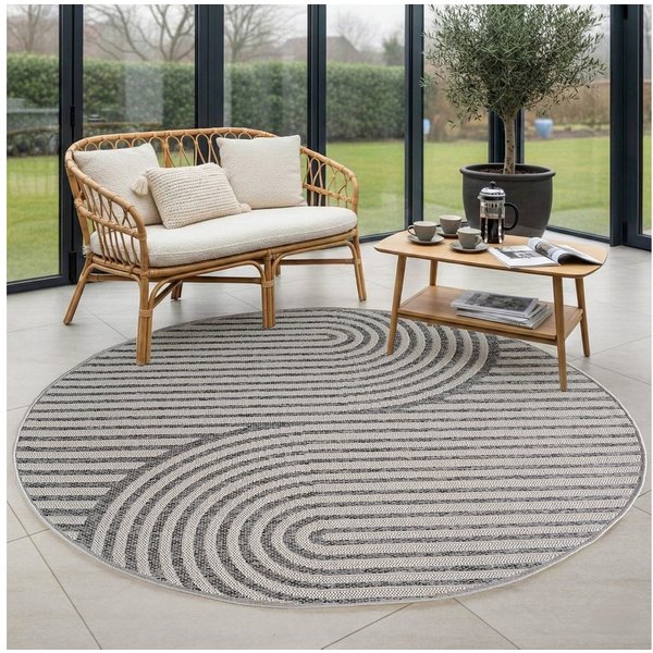 Carpettex Outdoorteppich Boho Flachgewebter Teppich, Rund, Höhe: 5 mm, Outdoor Teppich Wetterfest Modern Design Wohnzimmer Küchen Terrasse