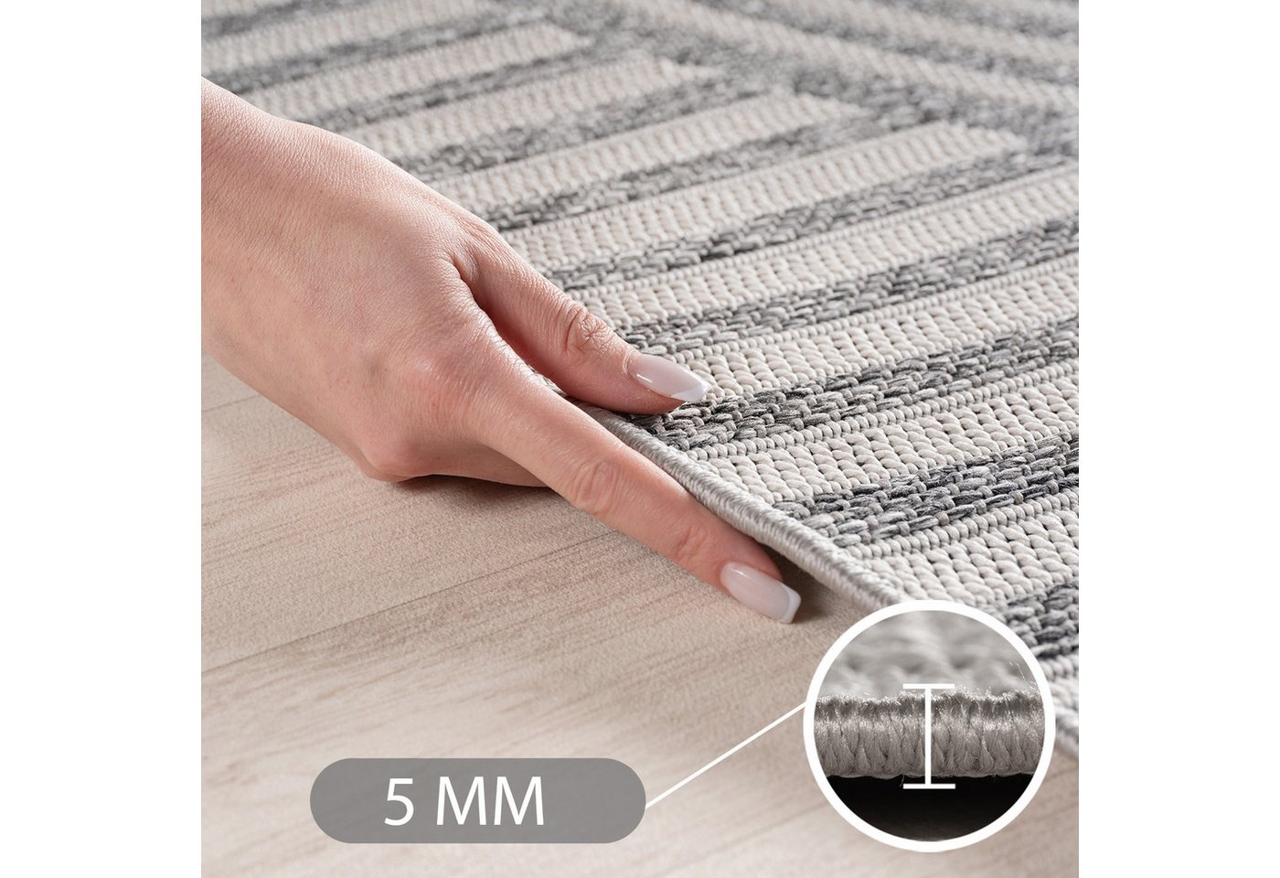 Carpettex Outdoorteppich Boho Flachgewebter Teppich, Rund, Höhe: 5 mm, Outdoor Teppich Wetterfest Modern Design Wohnzimmer Küchen Terrasse – Bild 4 von 5