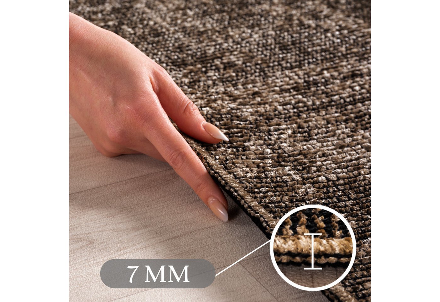 Carpettex Veloursteppich Boho Design, Läufer, Höhe: 7 mm, Baumwolle, Waschbarer Teppich, Boho-Stil, Wohnzimmer, Schlafzimmer – Bild 3 von 5