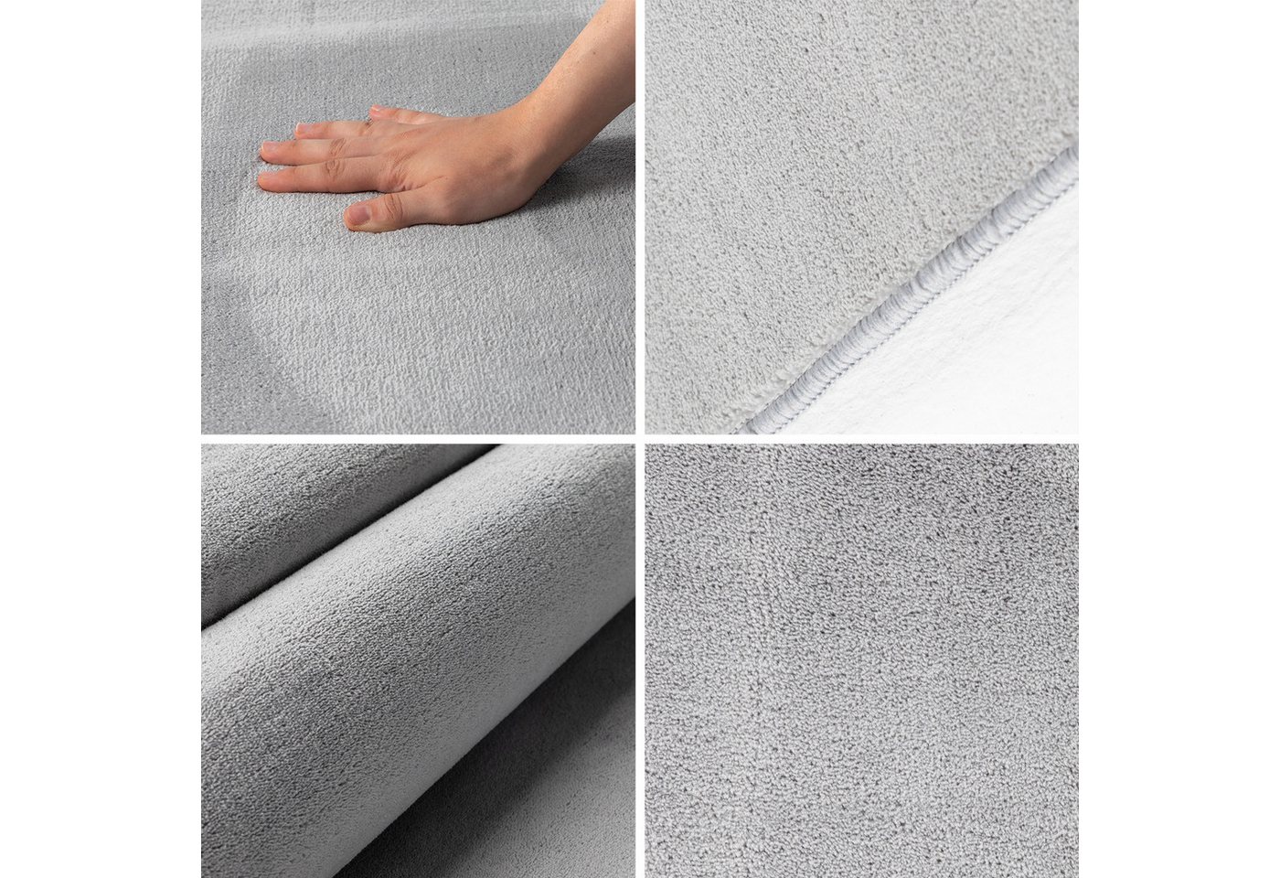 Carpettex Veloursteppich Unicolor - Einfarbig, Läufer, Höhe: 7 mm, Kurzflor Rund Teppich Anti-Rutsch Rückseite Waschbar Flauschiger – Bild 2 von 5