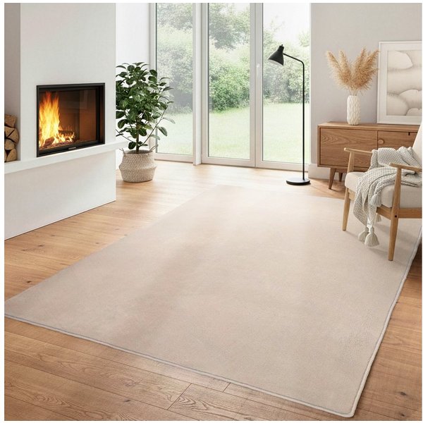 Carpettex Veloursteppich Unicolor - Einfarbig, Läufer, Höhe: 7 mm, Kurzflor Rund Teppich Anti-Rutsch Rückseite Waschbar Flauschiger
