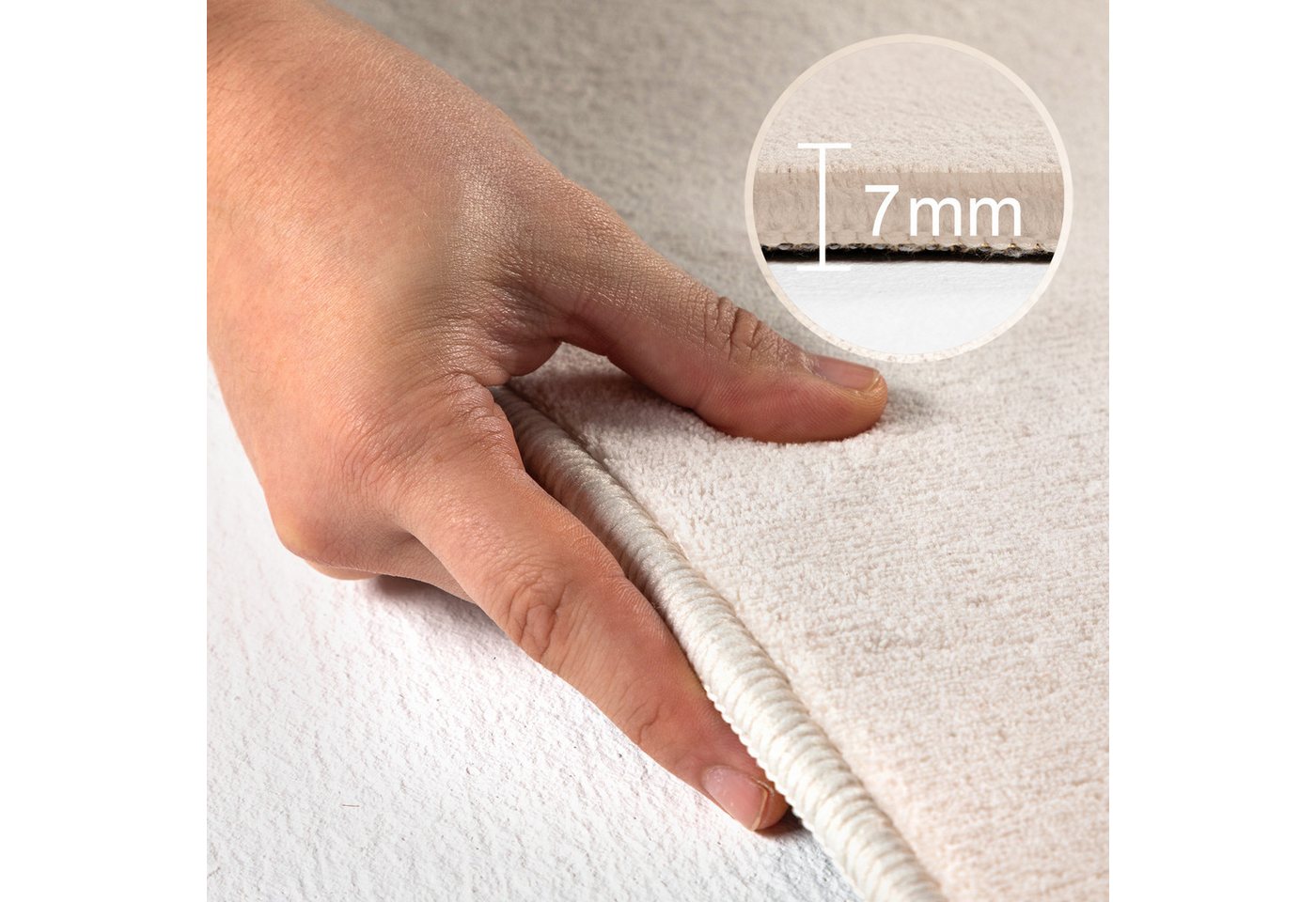 Carpettex Veloursteppich Unicolor - Einfarbig, Läufer, Höhe: 7 mm, Kurzflor Rund Teppich Anti-Rutsch Rückseite Waschbar Flauschiger – Bild 4 von 5
