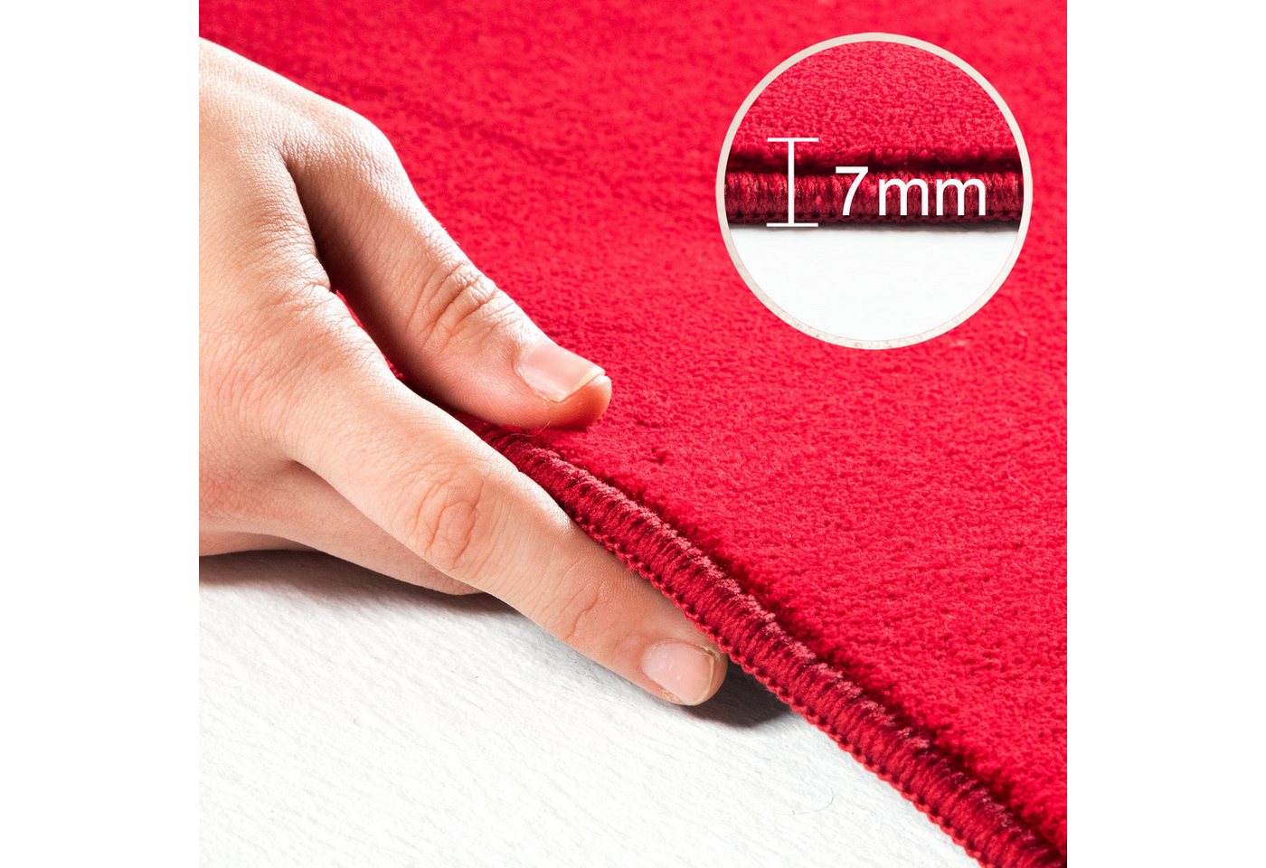 Carpettex Veloursteppich Unicolor - Einfarbig, Läufer, Höhe: 7 mm, Kurzflor Rund Teppich Anti-Rutsch Rückseite Waschbar Flauschiger – Bild 4 von 5