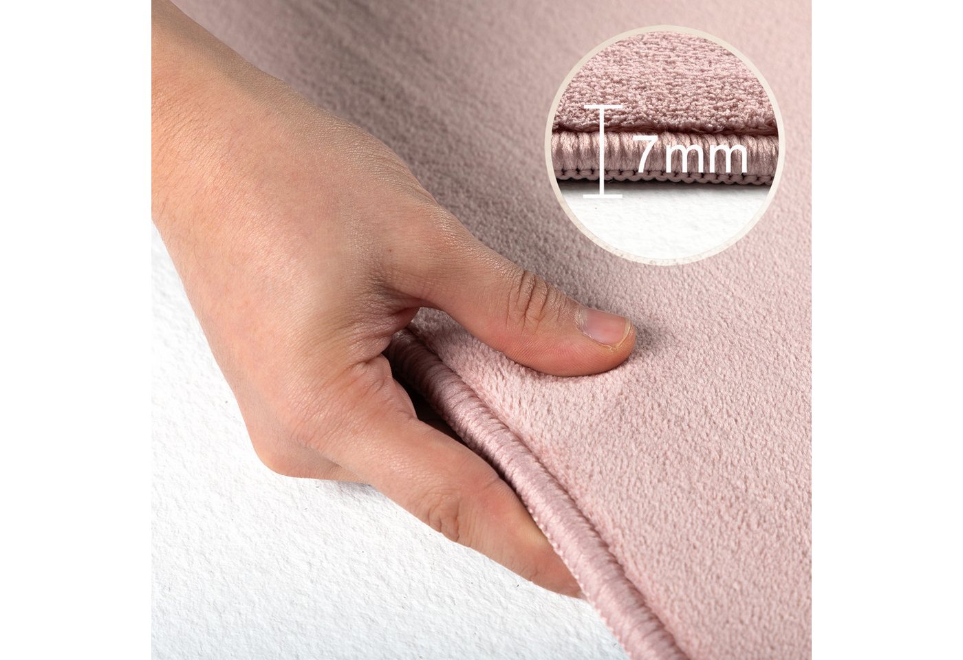 Carpettex Veloursteppich Unicolor - Einfarbig, Läufer, Höhe: 7 mm, Kurzflor Rund Teppich Anti-Rutsch Rückseite Waschbar Flauschiger – Bild 4 von 5