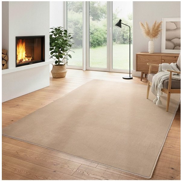 Carpettex Veloursteppich Unicolor - Einfarbig, Läufer, Höhe: 7 mm, Kurzflor Rund Teppich Anti-Rutsch Rückseite Waschbar Flauschiger