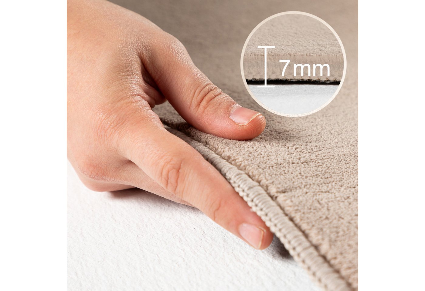 Carpettex Veloursteppich Unicolor - Einfarbig, Läufer, Höhe: 7 mm, Kurzflor Rund Teppich Anti-Rutsch Rückseite Waschbar Flauschiger – Bild 4 von 5