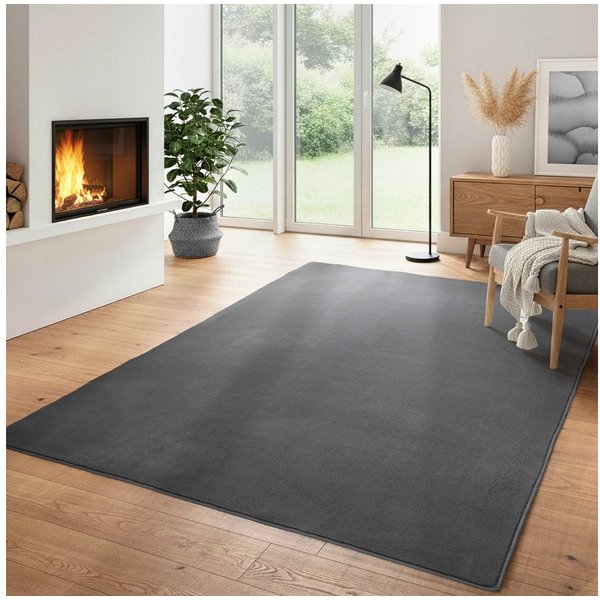 Carpettex Veloursteppich Unicolor - Einfarbig, Läufer, Höhe: 7 mm, Kurzflor Rund Teppich Anti-Rutsch Rückseite Waschbar Flauschiger