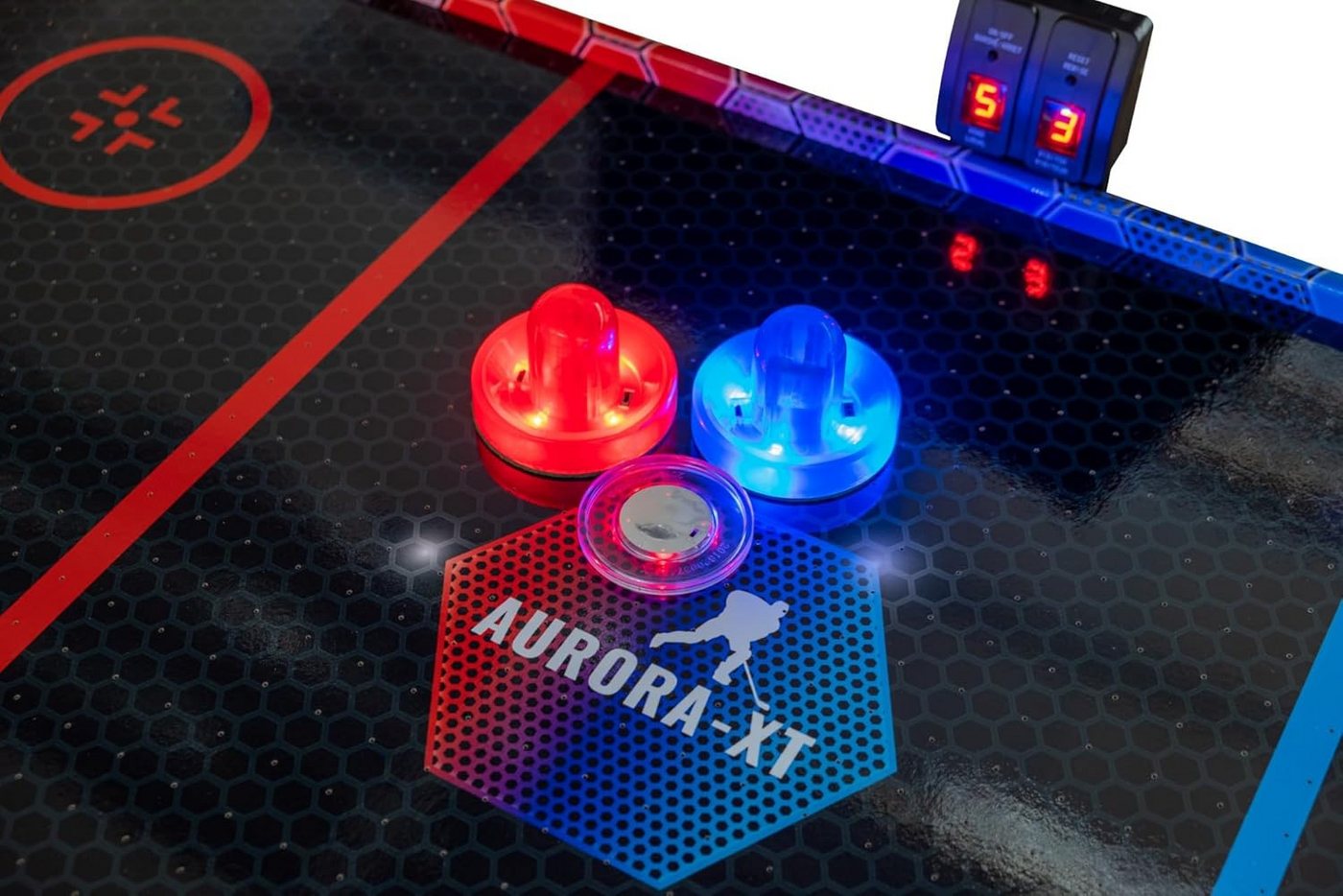 Carromco Air-Hockeytisch Fire vs. Ice, Airhockey Tisch mit LED-Pucks & LED-Pushern, Torzähler, für Kinder & Erwachsene – Bild 2 von 5