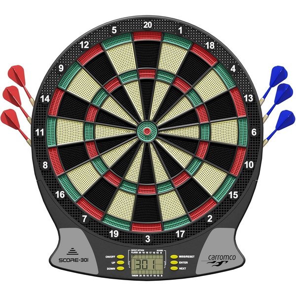 Carromco Dartscheibe SCORE-301 elektronische Dartscheibe - 4-Loch Abstand, Dart, 26 Spiele & 523 Varianten