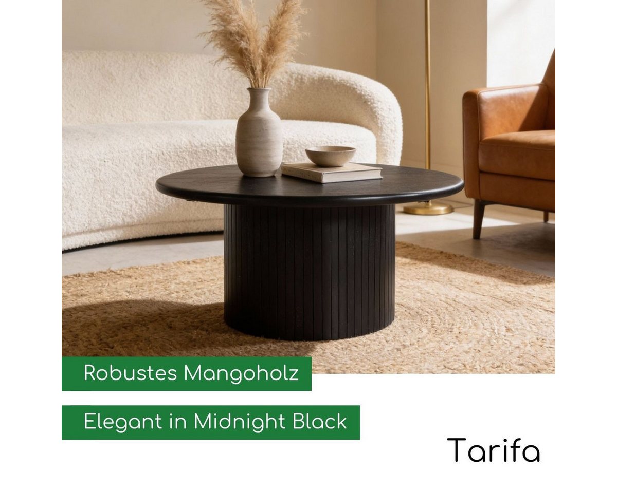CASA DOMA Couchtisch Tarifa, Beistelltisch, aus Mangoholz, in Schwarz, Säulenfuß mit Lamellenstruktur, rund, zwei Größen – Bild 2 von 5