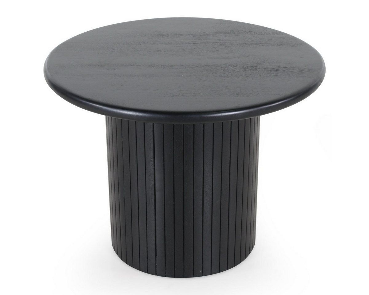 CASA DOMA Couchtisch Tarifa, Beistelltisch, aus Mangoholz, in Schwarz, Säulenfuß mit Lamellenstruktur, rund, zwei Größen – Bild 3 von 5