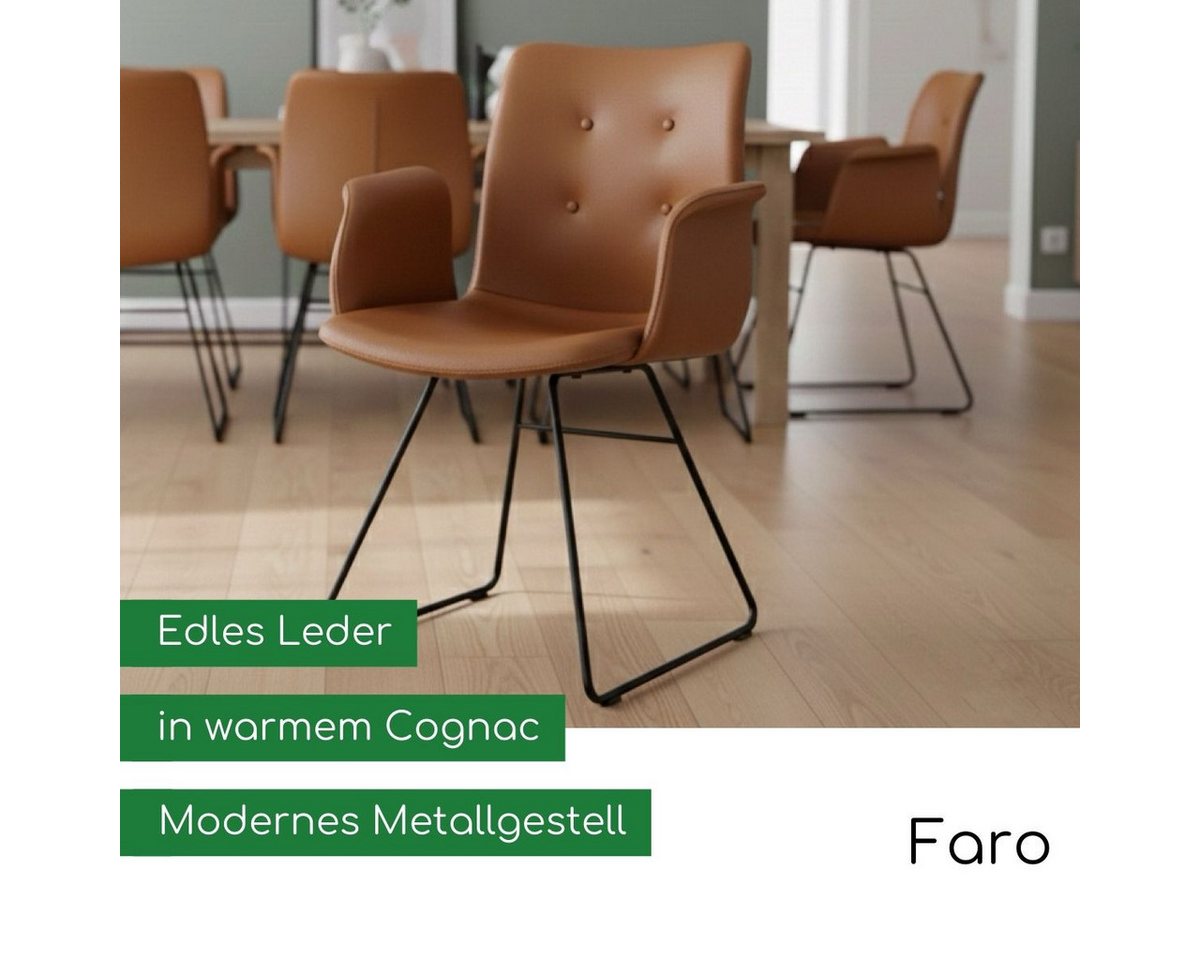 CASA DOMA Esszimmerstuhl Faro, Lederstuhl, Armlehnstuhl, italienisches Leder, braun, Kufengestell schwarz, Armlehnen – Bild 2 von 5