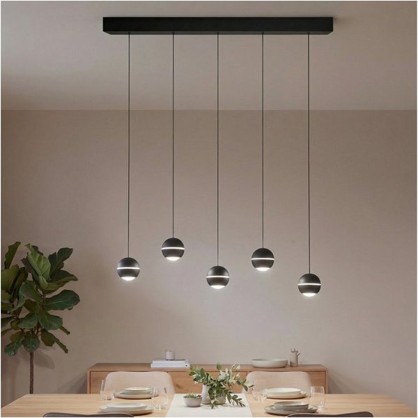 CASA DOMA LED Pendelleuchte Tavira, Metall, schwarze Deckenlampe für Esstisch, modern, dimmbar, LED fest integriert, Warmweiß, Soft-Lift-Höhenverstellung, aus M