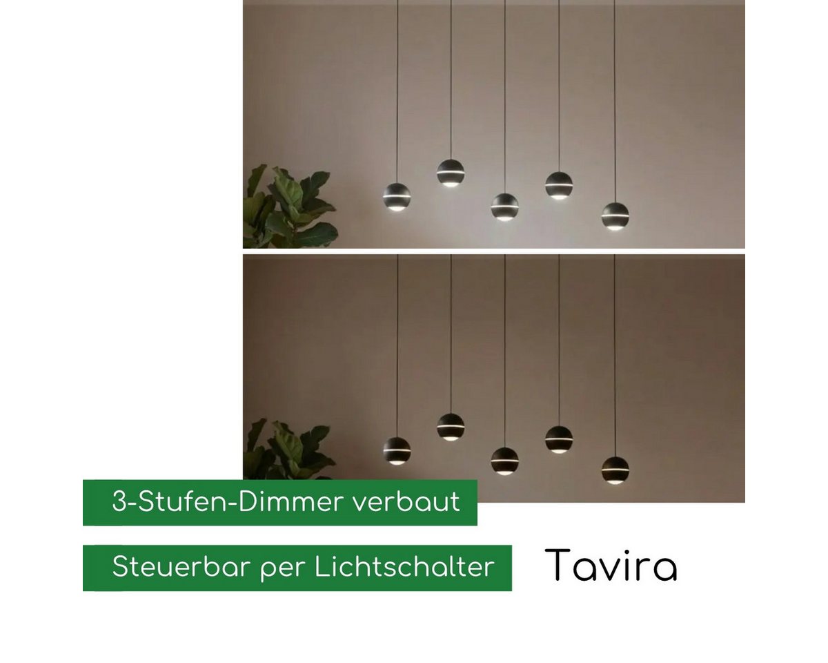 CASA DOMA LED Pendelleuchte Tavira, Metall, schwarze Deckenlampe für Esstisch, modern, dimmbar, LED fest integriert, Warmweiß, Soft-Lift-Höhenverstellung, aus M – Bild 2 von 5