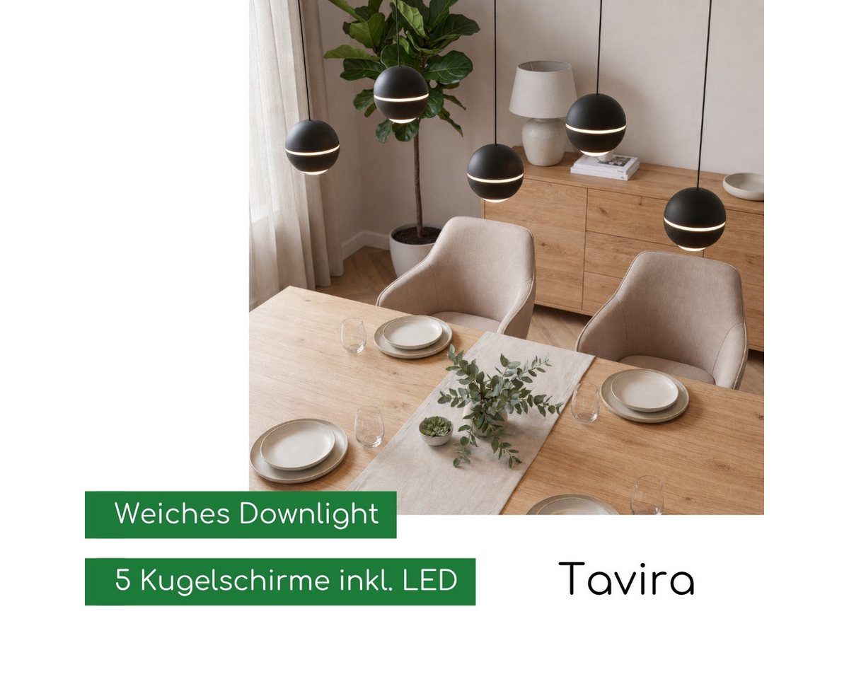 CASA DOMA LED Pendelleuchte Tavira, Metall, schwarze Deckenlampe für Esstisch, modern, dimmbar, LED fest integriert, Warmweiß, Soft-Lift-Höhenverstellung, aus M – Bild 3 von 5