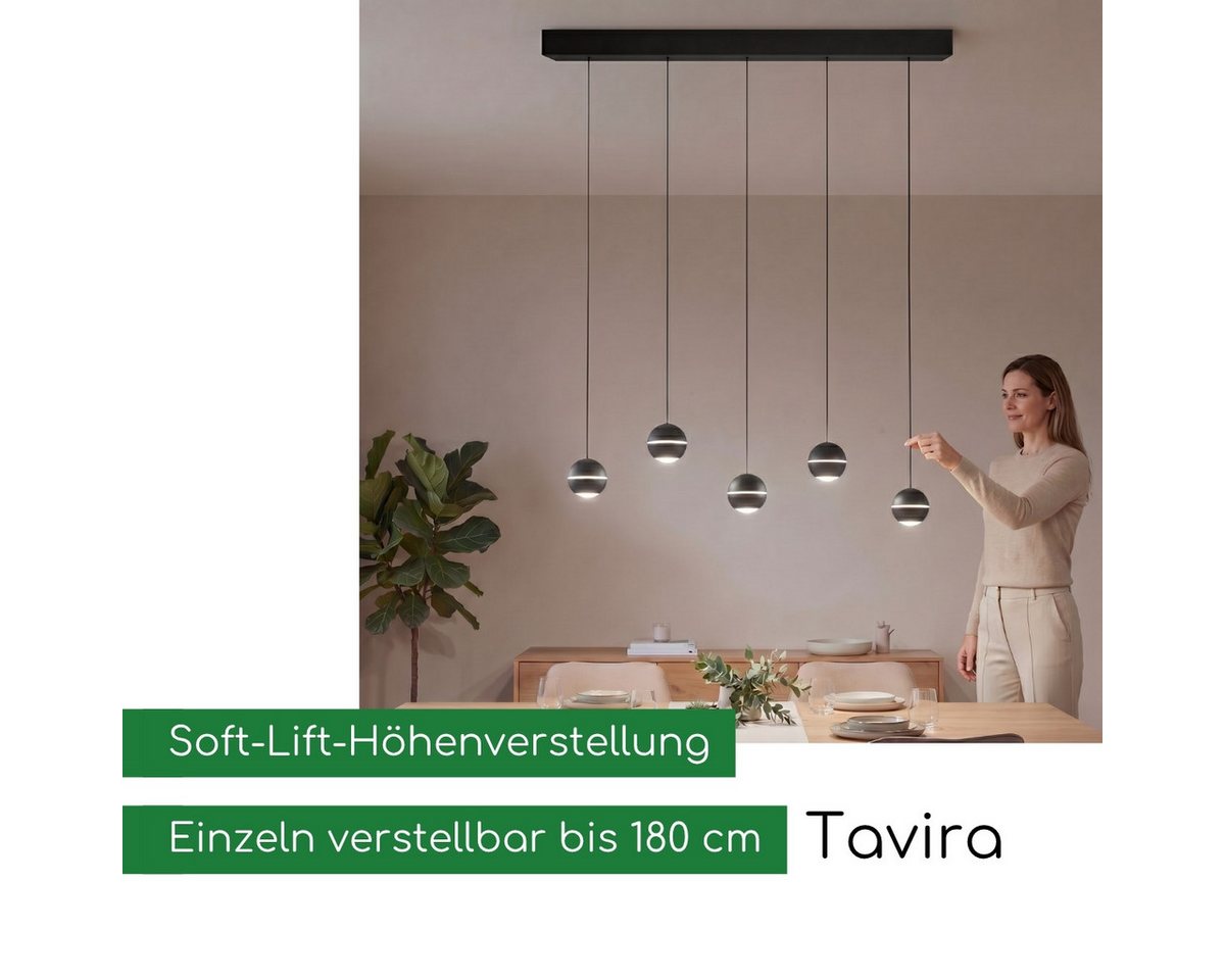 CASA DOMA LED Pendelleuchte Tavira, Metall, schwarze Deckenlampe für Esstisch, modern, dimmbar, LED fest integriert, Warmweiß, Soft-Lift-Höhenverstellung, aus M – Bild 5 von 5