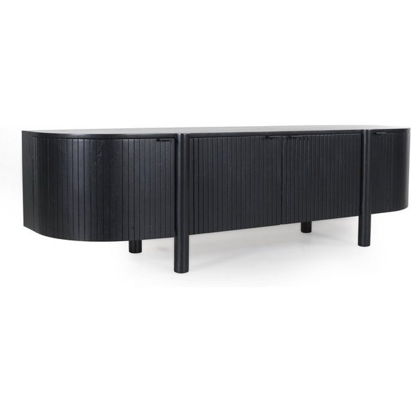 CASA DOMA Lowboard Tarifa, TV-Unterteil, Mangoholz massiv, schwarz, Lamellen-Optik, 4 Türen, Kabeldurchlässe, Stauraum, robust, pflegeleicht