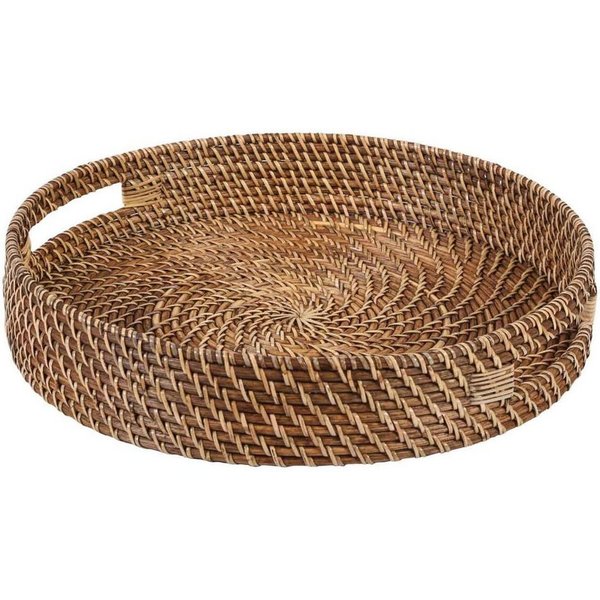 Casa Moro Dekotablett Rattan Serviertablett BEA rund mit Griffen (Servierplatte rustikal geflochten, Boho Chic Servierteller Deko-Tablett), dekoratives Tablett 