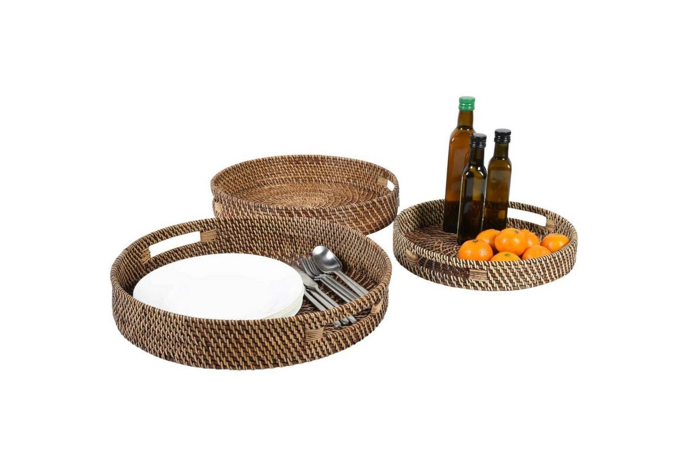 Casa Moro Dekotablett Rattan Serviertablett BEA rund mit Griffen (Servierplatte rustikal geflochten, Boho Chic Servierteller Deko-Tablett), dekoratives Tablett  – Bild 2 von 3