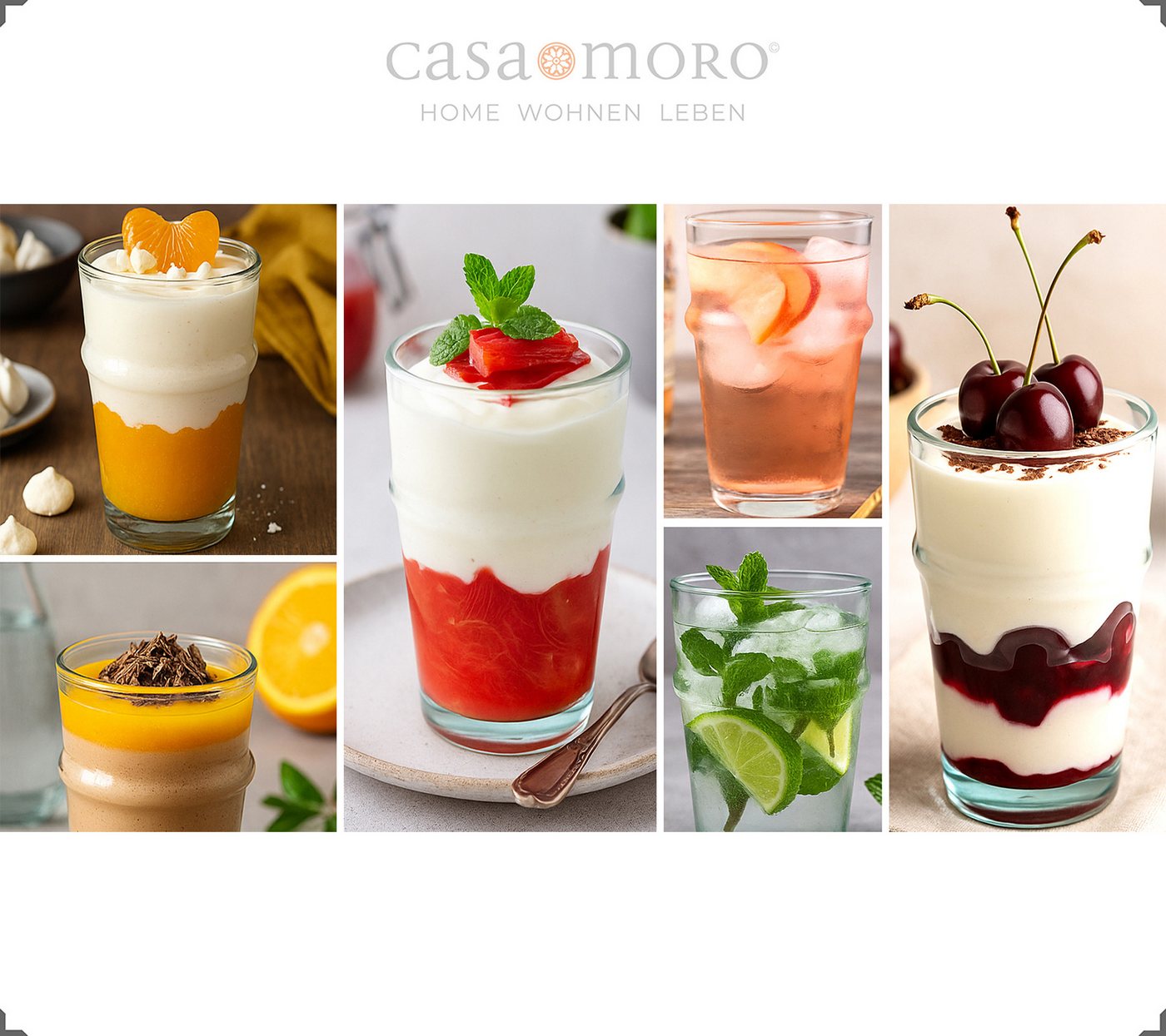 Casa Moro Gläser-Set Dessertgläser Set 4er Longdrink Cocktail Latte Macchiato Tee Gläser, 4-teilig, 300 ml je Glas, für Kalt- und Heißgetränke, mundgeblasen – Bild 3 von 5