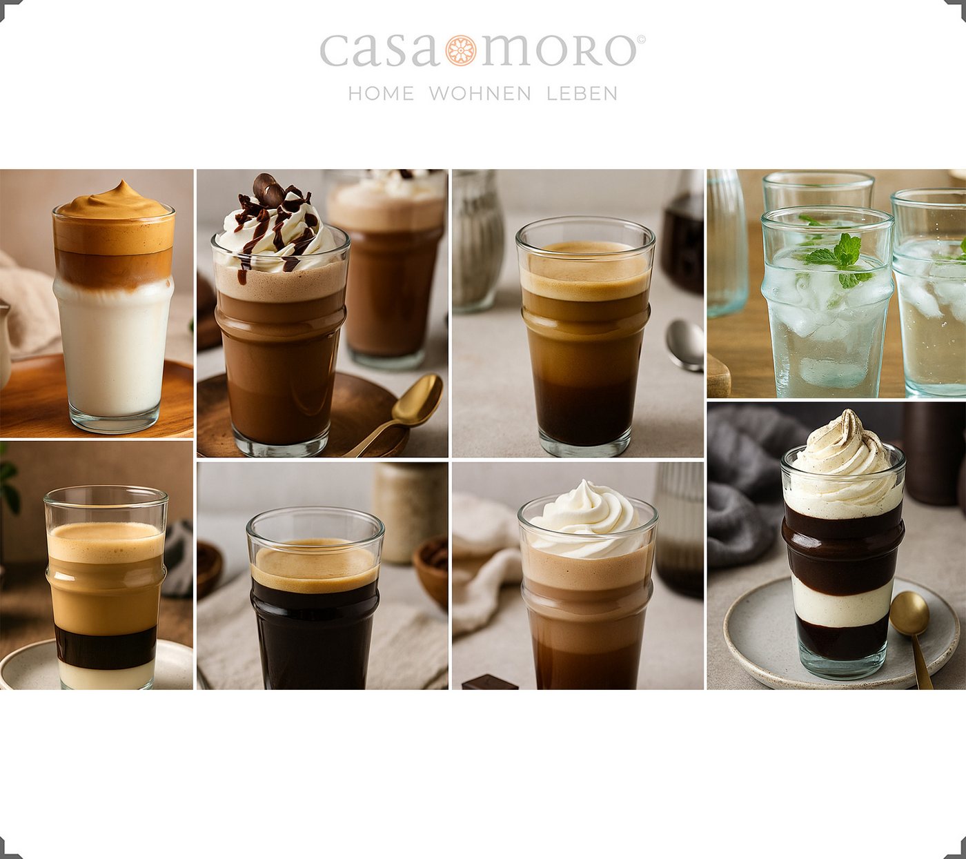 Casa Moro Gläser-Set Dessertgläser Set 4er Longdrink Cocktail Latte Macchiato Tee Gläser, 4-teilig, 300 ml je Glas, für Kalt- und Heißgetränke, mundgeblasen – Bild 5 von 5