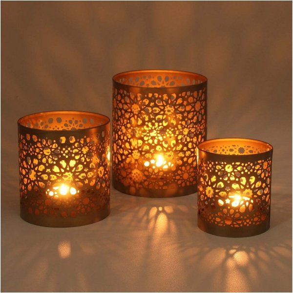 Casa Moro Teelichthalter Orientalisches Windlicht 3er Set Navin in Antik Gold Look (3 St., 3er Set), Teelichthalter rund Kerzenhalter Muttertag Ostern Tisch Dek