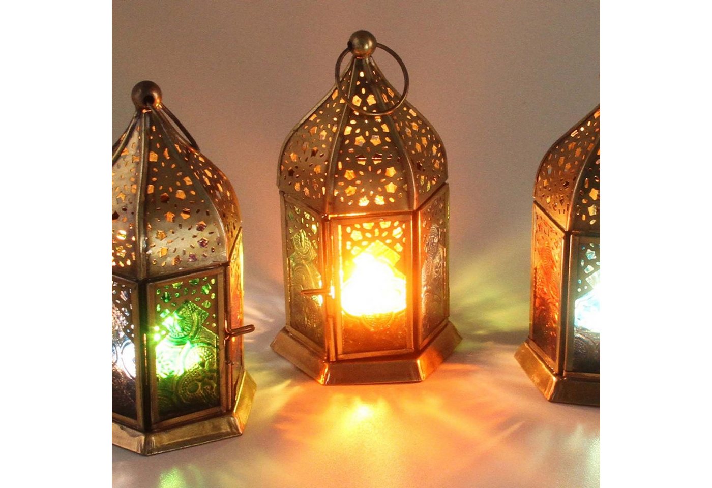 Casa Moro Windlicht Orientalisches Windlicht Nael Multi 3er Set bunt mit Reliefglas (Set, Dekoration in Minarette Form Wohn Deko), Ramadan Kerzenhalter Glas Tee – Bild 2 von 3