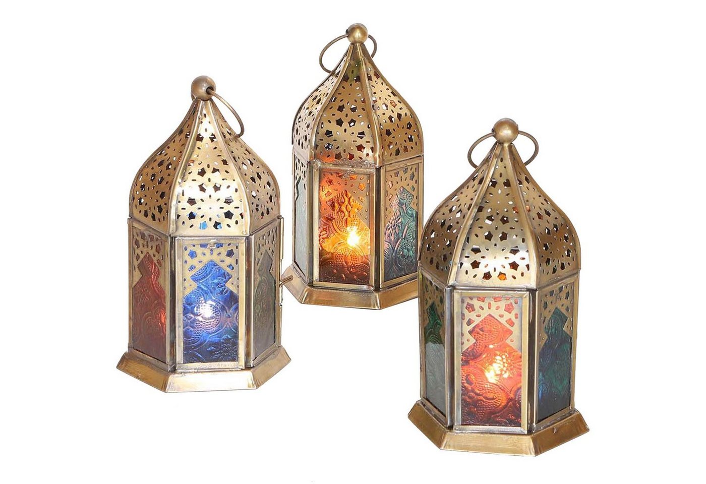 Casa Moro Windlicht Orientalisches Windlicht Nael Multi 3er Set bunt mit Reliefglas (Set, Dekoration in Minarette Form Wohn Deko), Ramadan Kerzenhalter Glas Tee – Bild 3 von 3