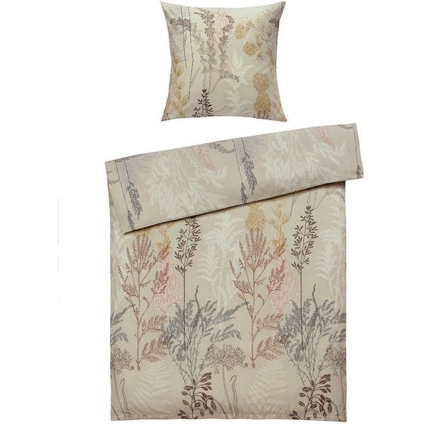 casa NOVA Bettwäsche CAROL, 135 x 200 cm, Beige, Braun, Gelb, Satin, 2 teilig, florales Muster, mit Reißverschluss