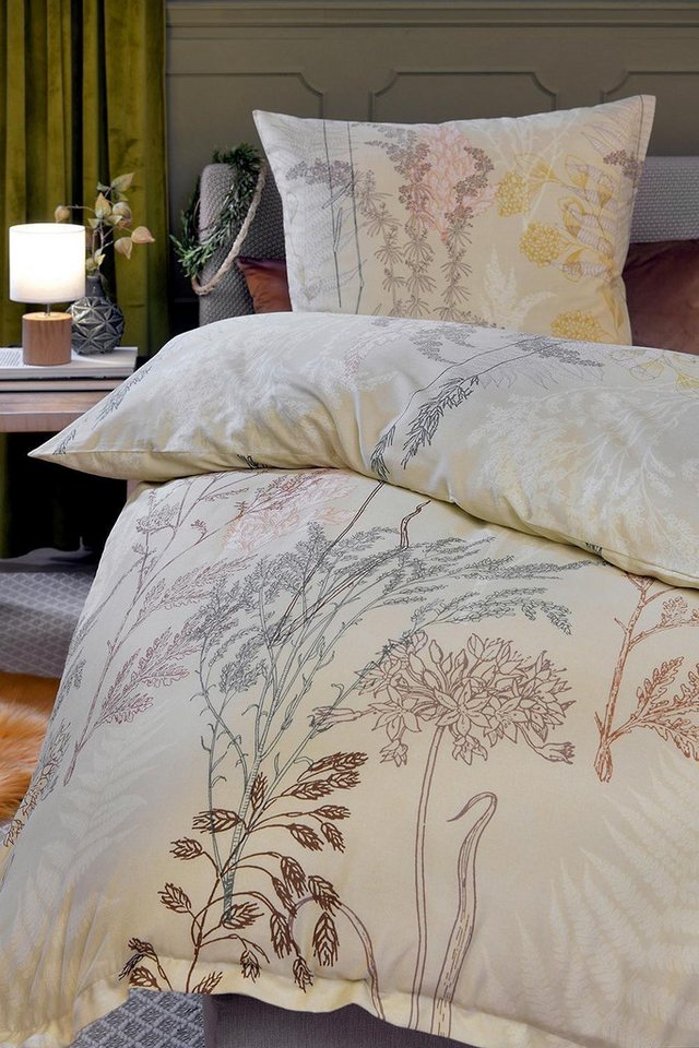 casa NOVA Bettwäsche CAROL, 135 x 200 cm, Beige, Braun, Gelb, Satin, 2 teilig, florales Muster, mit Reißverschluss – Bild 2 von 2