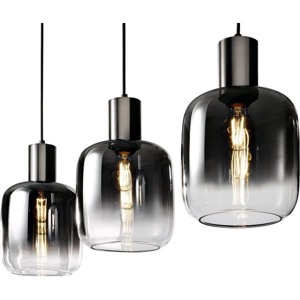 casa NOVA Pendelleuchte SVENJA, 3-flammig, Schwarz, Metall, Rauchglas, ohne Leuchtmittel, Hängeleuchte, Hängelampe