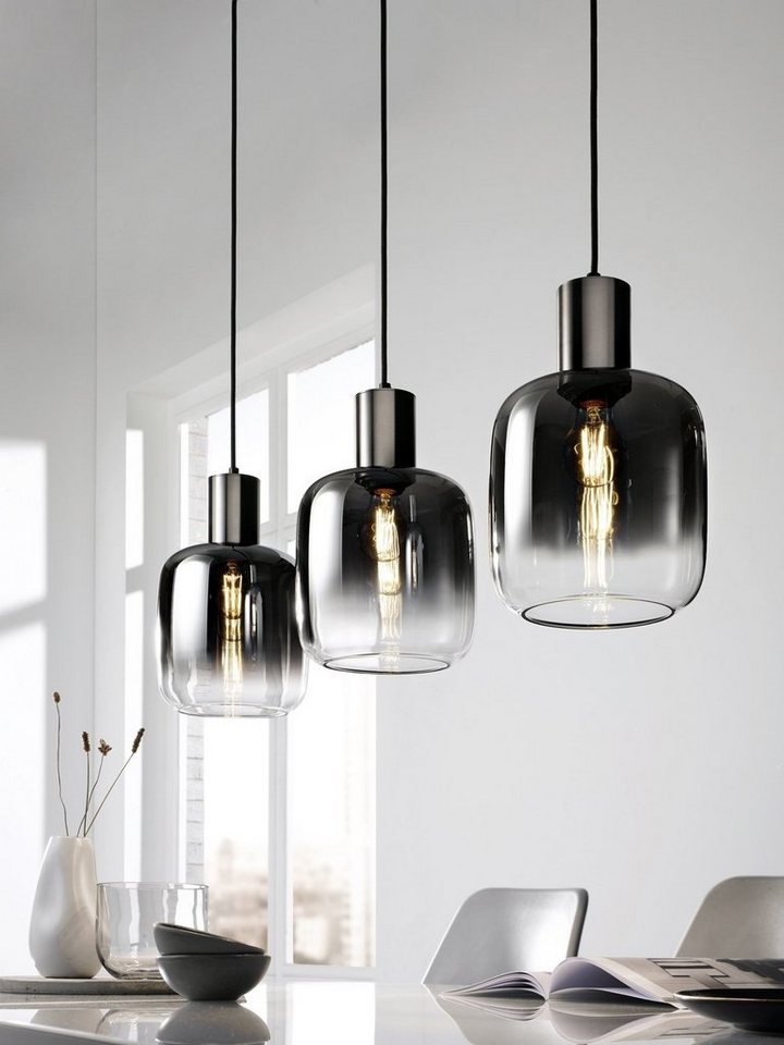 casa NOVA Pendelleuchte SVENJA, 3-flammig, Schwarz, Metall, Rauchglas, ohne Leuchtmittel, Hängeleuchte, Hängelampe – Bild 2 von 3