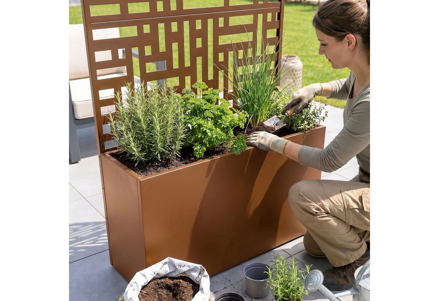casa.pro Blumenkasten, mit Trennwand »Bernalda« Stahl 146x83x31 cm Braun – Bild 5 von 5