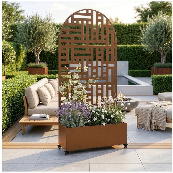 casa.pro Blumenkasten, mit Trennwand »Bernalda« rollbar Stahl 190x82x38 cm Braun