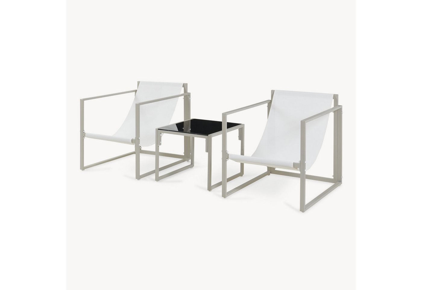 casa.pro Gartenlounge-Set, (Set, 3-tlg), »Karg« Couchtisch mit 2 Sesseln Kissen Metall Beige – Bild 5 von 5