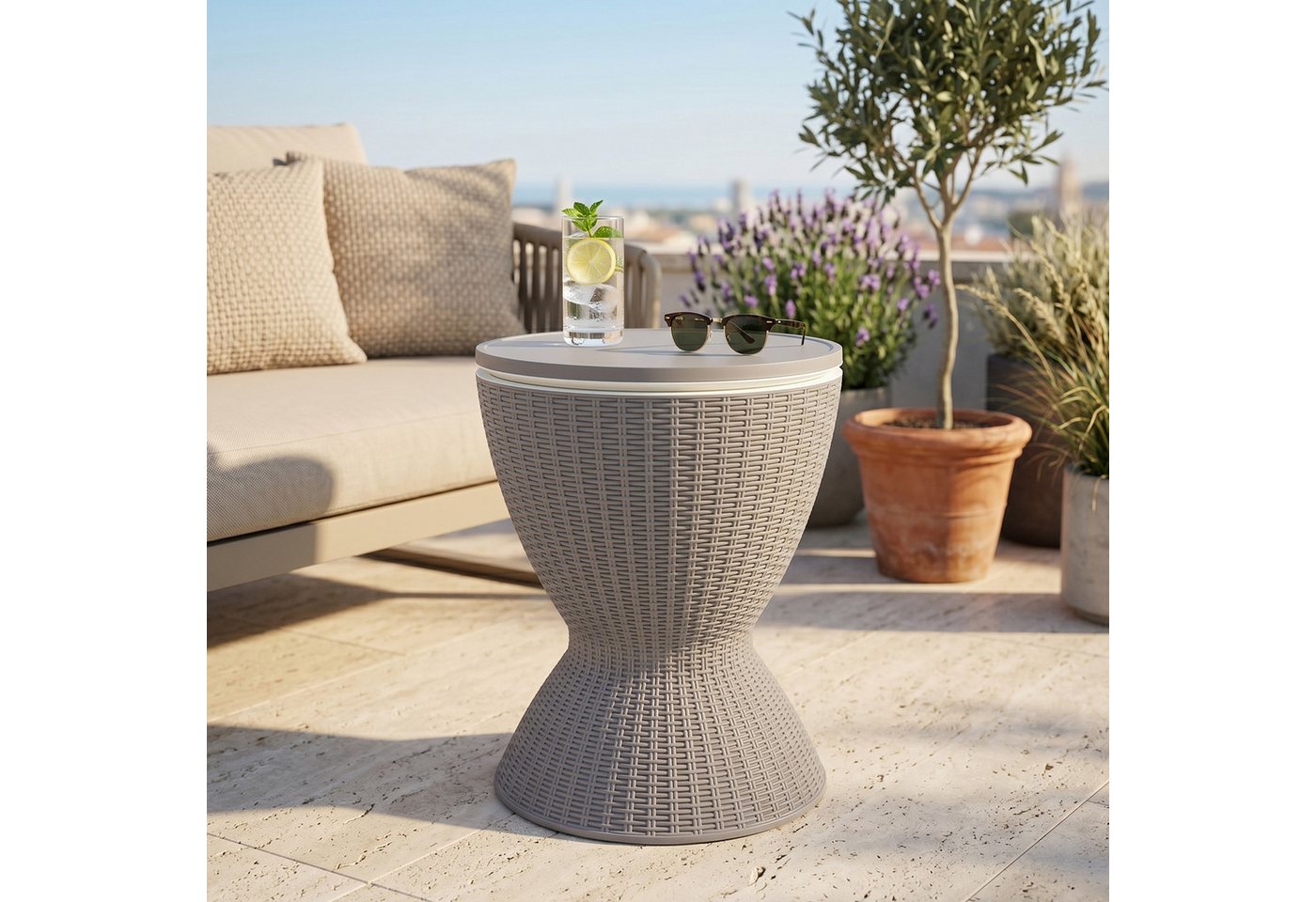 casa.pro Gartentisch, »Atessa« höhenverstellbar 58 x 49 cm 30 L Rattanoptik Hellbraun – Bild 3 von 5