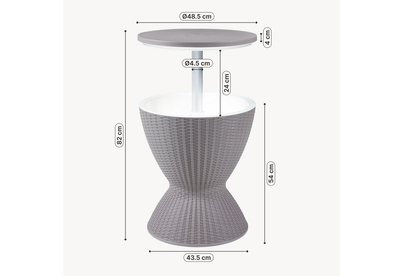 casa.pro Gartentisch, »Atessa« höhenverstellbar 58 x 49 cm 30 L Rattanoptik Hellbraun – Bild 5 von 5