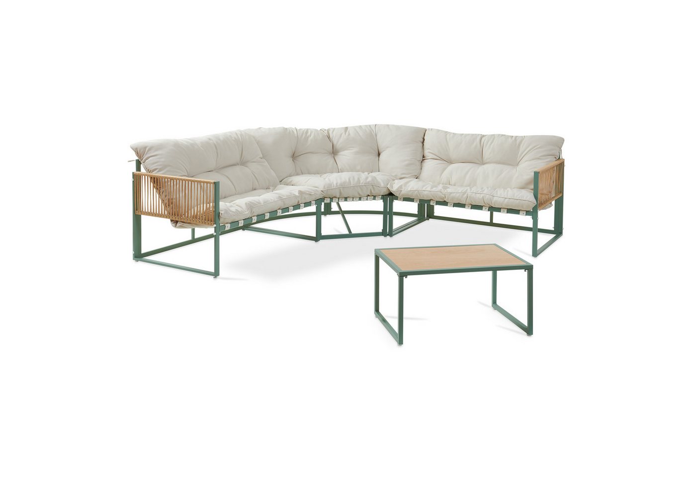 casa.pro Loungeset, (Set, 4-tlg), »Karg« Sofa mit Couchtisch Kissen Grün/Beige – Bild 3 von 5