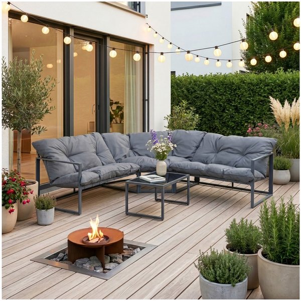 casa.pro Loungeset, (Set, 4-tlg), »Karg« Sofa mit Couchtisch Kissen Dunkelgrau