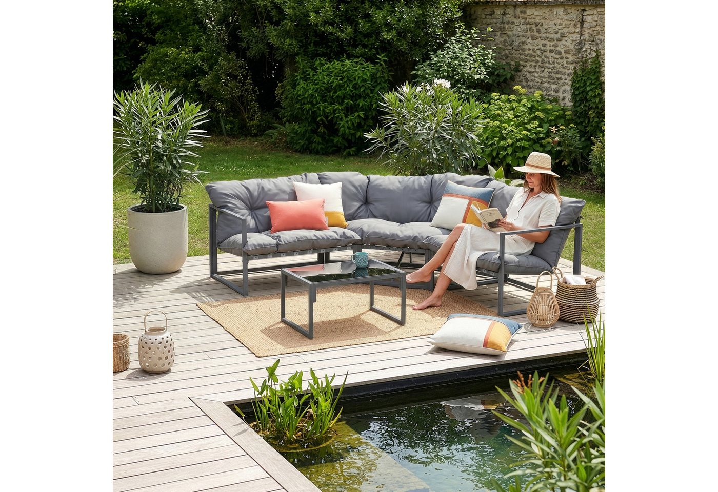 casa.pro Loungeset, (Set, 4-tlg), »Karg« Sofa mit Couchtisch Kissen Dunkelgrau – Bild 4 von 5