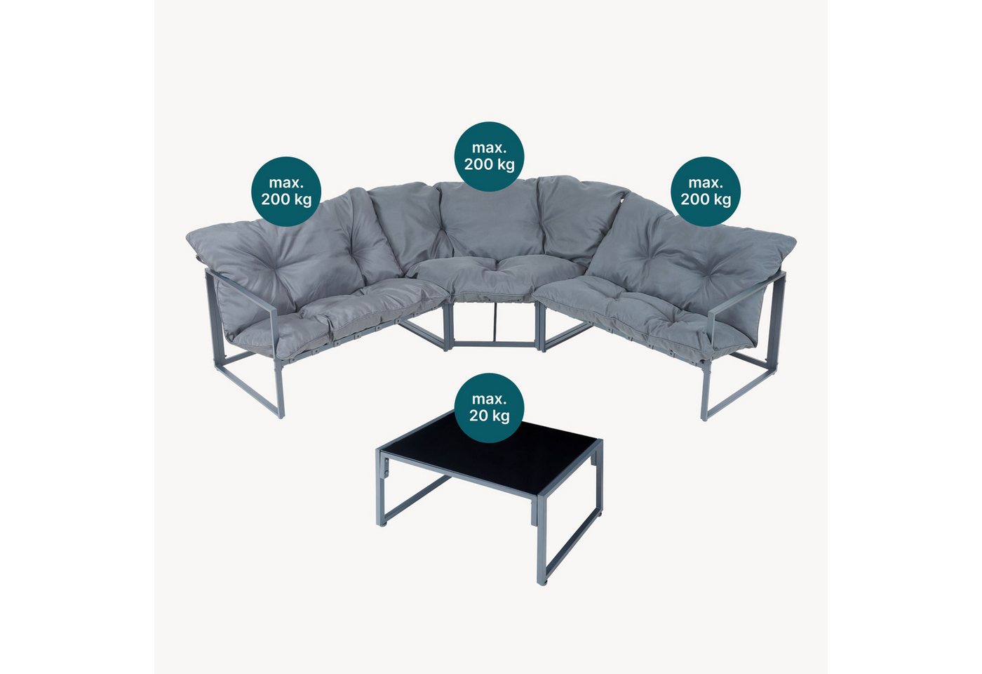 casa.pro Loungeset, (Set, 4-tlg), »Karg« Sofa mit Couchtisch Kissen Dunkelgrau – Bild 5 von 5