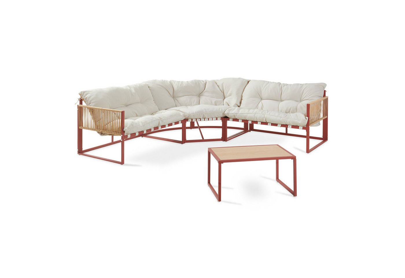 casa.pro Loungeset, (Set, 4-tlg), »Karg« Sofa mit Couchtisch Kissen Rot/Beige – Bild 3 von 5