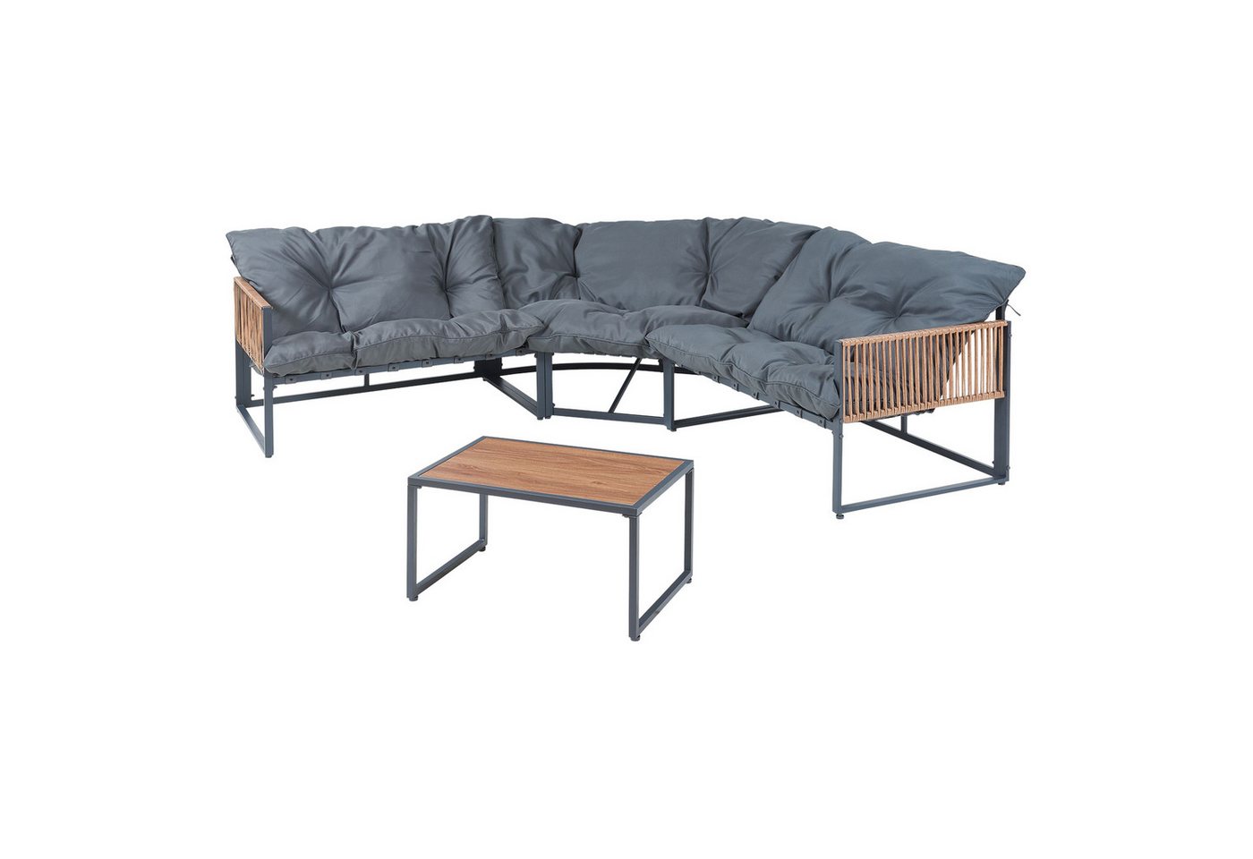 casa.pro Loungeset, (Set, 4-tlg), »Karg« Sofa mit Couchtisch Kissen Dunkelgrau/Rattanoptik – Bild 2 von 5