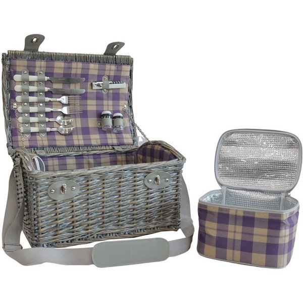 casa.pro Picknickkorb (Komplett-Set), »Folldal« mit Isoliertasche für 2 Personen 40x28x25 cm Lila / Beige