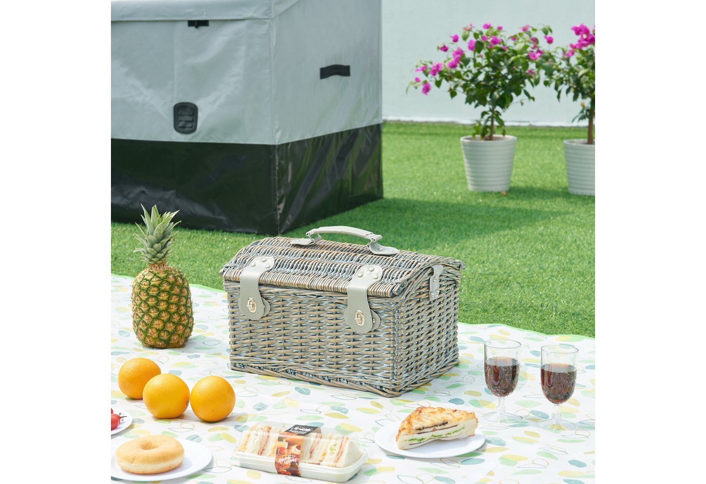 casa.pro Picknickkorb (Komplett-Set), »Folldal« mit Isoliertasche für 2 Personen 40x28x25 cm Lila / Beige – Bild 3 von 5