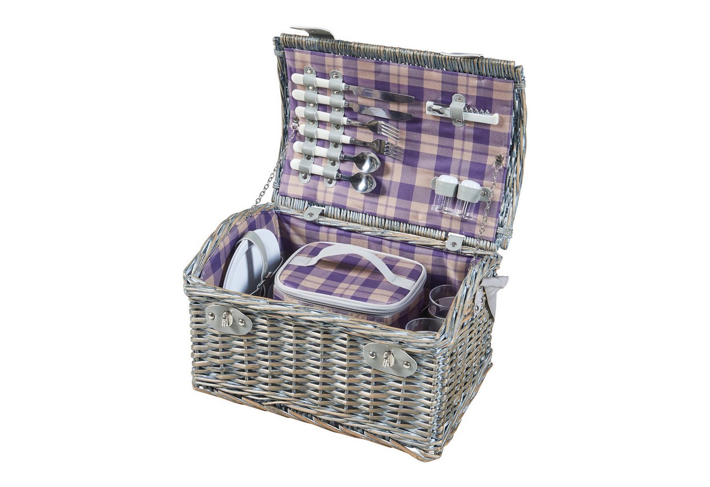 casa.pro Picknickkorb (Komplett-Set), »Folldal« mit Isoliertasche für 2 Personen 40x28x25 cm Lila / Beige – Bild 4 von 5