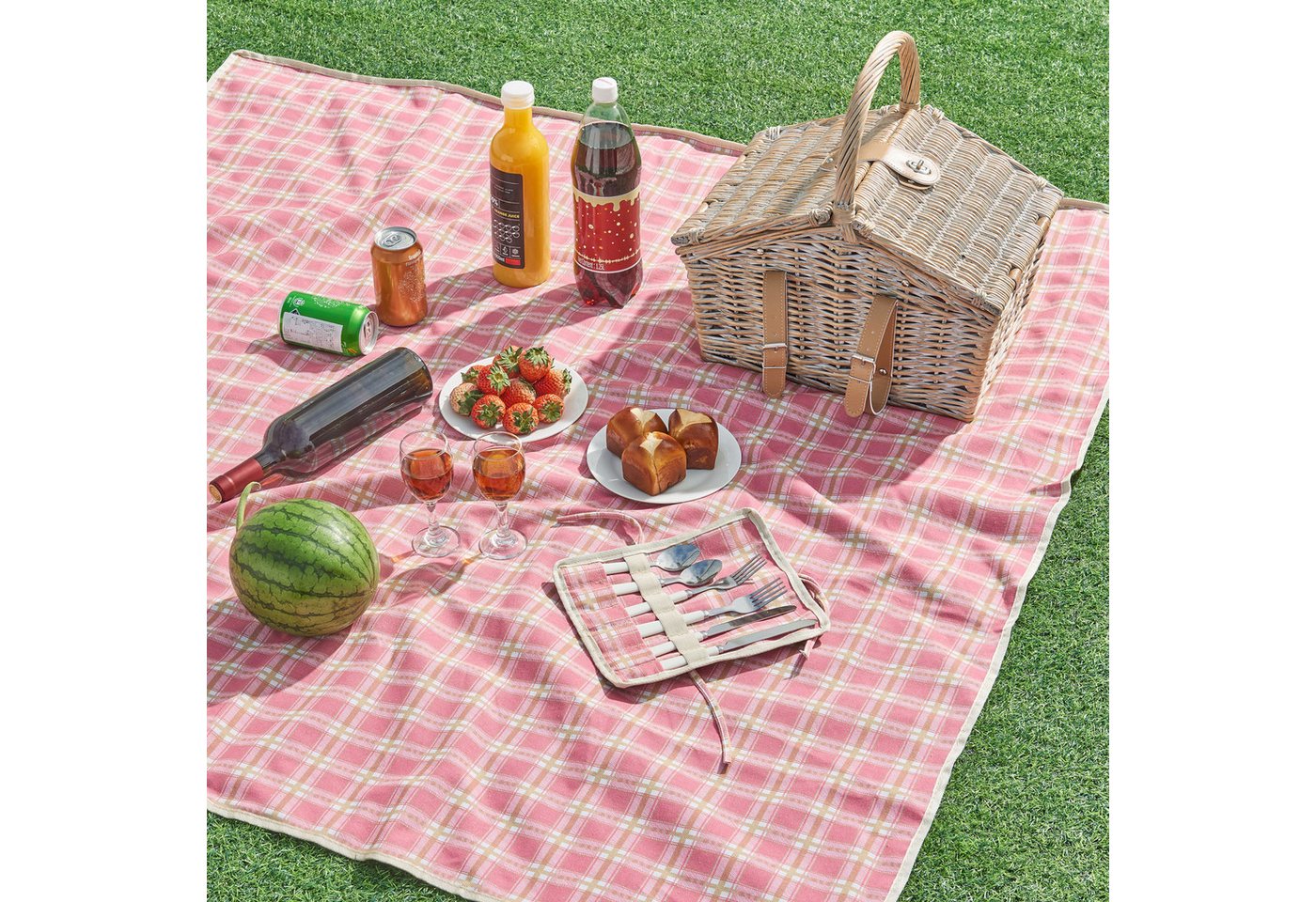 casa.pro Picknickkorb (Komplettset), »Bucchianico« Weidenkorb für 2 Personen mit Geschirr und Besteck – Bild 2 von 5