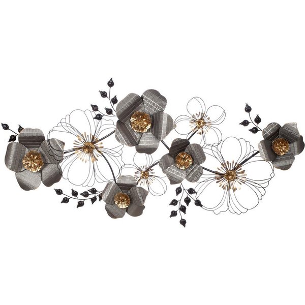 Casablanca by Gilde Wanddekoobjekt Wandrelief, "Blossom", Metall, schwarz, anthrazitfarben, goldfarben (1 St), Wandrelief Blossom Blüten Blumen Wanddeko Wohnzim